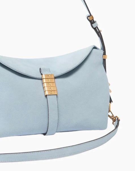 Сумка Pinko Saddle Horizontal Mini Suede через плече замша блакитний 18x10х28 см 105895A0F6E37Q 105895A0F6E37Q фото