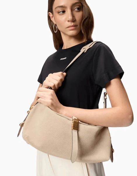 Сумка Pinko Saddle Horizontal Classic Suede через плече бежевий замша 17x12х34 см 105049A0F6C50Q 105049A0F6C50Q фото