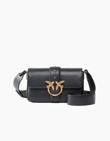 Сумка Pinko Mini Love Bag One Slouchy через плече з бронзовою фурнітурою в гладкій шкірі чорний 21x6х13 см 104340A0QOZ99Q 104340A0QOZ99Q фото