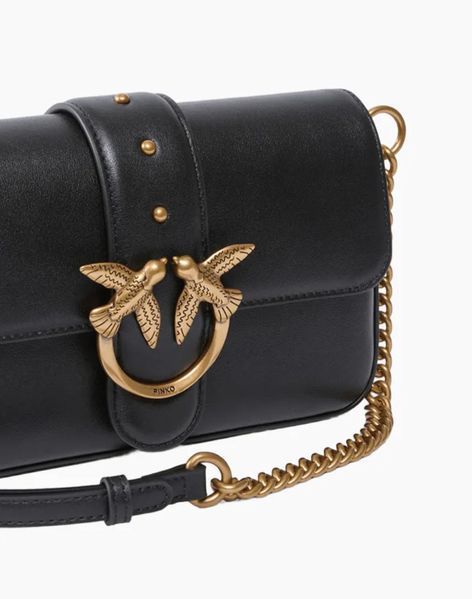 Сумка Pinko Mini Love Bag One Slouchy через плече з бронзовою фурнітурою в гладкій шкірі чорний 21x6х13 см 104340A0QOZ99Q 104340A0QOZ99Q фото