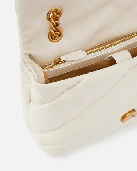Сумка Pinko Love Bag Puff Maxi Quilt через плече з бронзовою фурнітурою в стьобаній шкірі біла 19x11х26 см 100038A0F2Z14Q 100038A0F2Z14Q фото