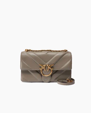 Сумка Pinko Love One Classic Light через плече із бронзовою фурнітурою у стьобаній шкірі сірий 27x8х17 см 104549A2OSI68Q 104549A2OSI68Q фото
