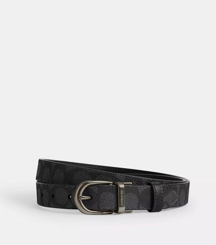Жіночий двосторонній ремінь Coach Harness Buckle Cut To Size 25 mm Black Logo A-89-872-137 фото