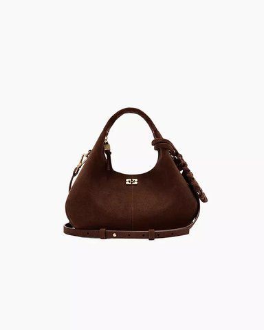 Сумка Ganni Suede Mini Hobo Bag хабо замша коричневий 24,5x12х24 см B2070016 B2070016 фото