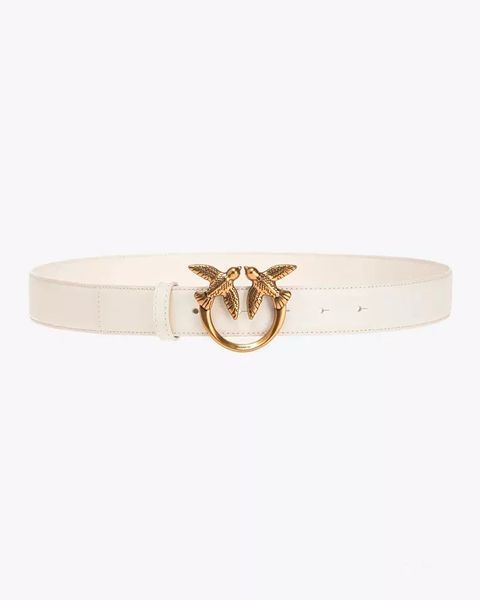 Ремінь жіночій Pinko Love Birds leather belt 3 см з бронзовою фурнітурою білий 100125A0F1Z14Q 100125A0F1Z14Q3 фото