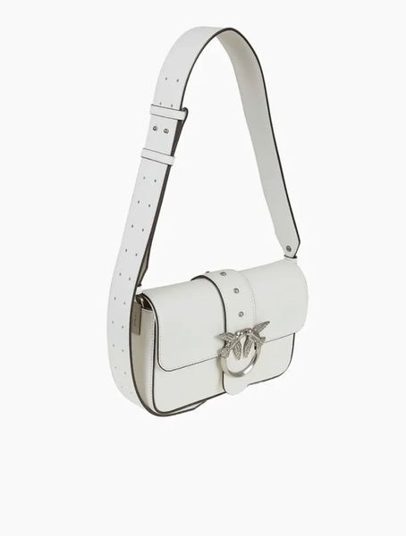 Сумка Pinko Love One Slouchy Fl Vitello Morbido через плече зі срібною фурнітурою в гладкій шкірі білий 21x6х13 см 104340A0QOZ15O 104340A0QOC50Q фото