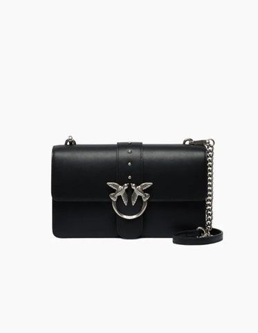 Сумка Pinko Love One Classic st. Cl Vitello Seta через плече із срібною фурнітурою в гладкій шкірі чорний 15x7х27 см 105857A0F1Z99O 105857A0F1Z99O фото