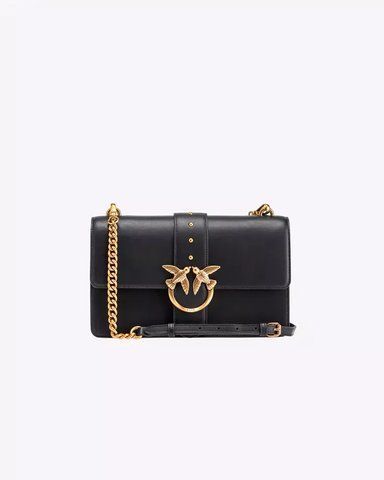 Сумка Pinko Classic Love Bag One Simply через плече з бронзовою фурнітурою у гладкій шкірі чорна 17x7х27 см 100053A0F1Z99Q 100053A0F1Z99Q фото