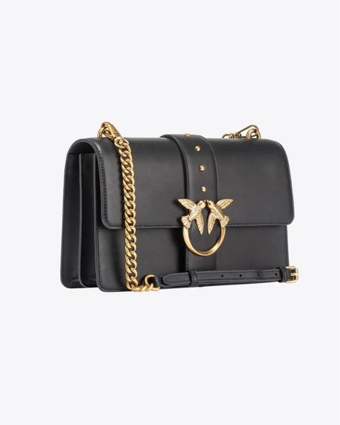 Сумка Pinko Classic Love Bag One Simply через плече з бронзовою фурнітурою у гладкій шкірі чорна 17x7х27 см 100053A0F1Z99Q 100053A0F1Z99Q фото