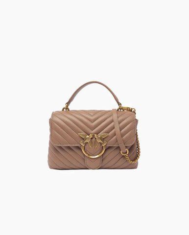 Сумка Pinko Mini Lady Love Bag Puff Chevron через плече з бронзовою фурнітурою в стьобаній шкірі бежевий 26x7х26 см 100044A0GKD01Q 100044A0GKD01Q фото