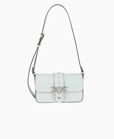 Сумка Pinko Love One Slouchy Fl Vitello Morbido через плече зі срібною фурнітурою в гладкій шкірі сіро блакитний 21x6х13 см 104340A0QOK32O 104340A0QOK32O фото