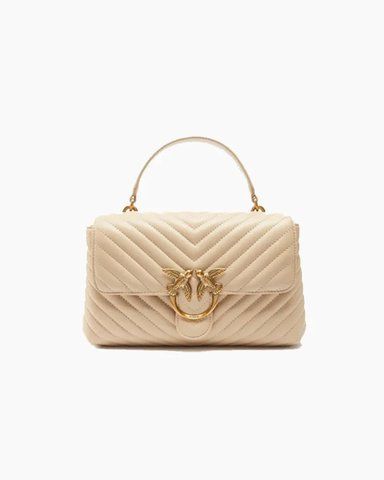 Сумка Pinko Classic Lady Love Bag Puff Chevron через плече з бронзовою фурнітурою в бежевій стеганій шкірі 17x8х26 см 100043A0GKC50Q 100043A0GKC50Q фото