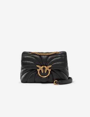 Сумка Pinko Love bag Puff Butterfly mini через плече з бронзовою фурнітурою в чорний стьобаній шкірі 21x9х16 см 100039A1EXZ99Q 100039A1EXZ99Q фото