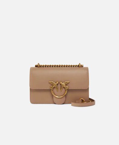 Сумка Pinko Mini Love Bag One Simply через плече з бронзовою фурнітурою в гладкій шкірі бежевий 21x6х13 см 100074A0F1D01Q 100074A0F1D01Q фото
