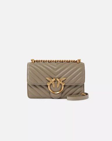 Сумка Pinko Mini Love Bag One Chevron через плече з бронзовою фурнітурою у стьобаній шкірі сіра 21x6х13 см 100074A0GKI68Q 100074A0GKI68Q фото