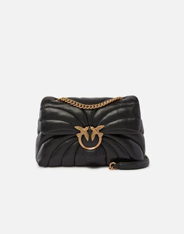 Сумка Pinko Love bag Puff Classic Puff Butterfly через плече із золотою фурнітурою в стьобаній шкірі чорний колір  26x10х17 см 100038A1EXZ99Q 100038A1EXZ99Q фото