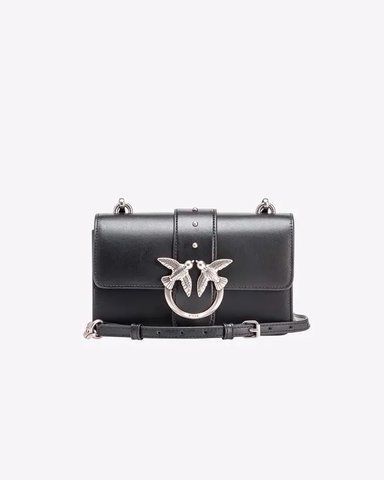 Сумка Pinko Mini Love Bag One Simply через плече із срібною фурнітурою в гладкій шкірі чорна 14x6х21 см 100059A0F1Z99O 100059A0F1Z99O фото
