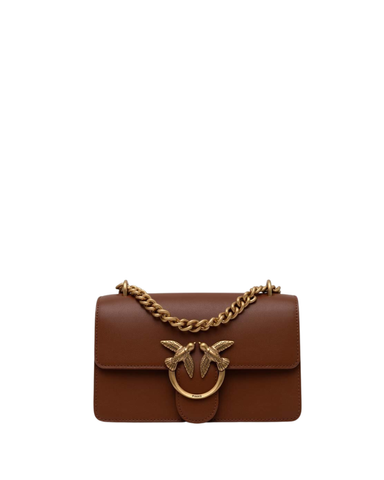 Сумка Pinko Mini Love Bag One Simply через плече з бронзовою фурнітурою в гладкій коричневій шкірі 21x6x13 см 100074A0F1L48Q 100074A0F1L48Q фото