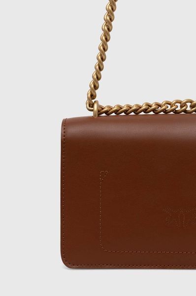 Сумка Pinko Mini Love Bag One Simply через плече з бронзовою фурнітурою в гладкій коричневій шкірі 21x6x13 см 100074A0F1L48Q 100074A0F1L48Q фото