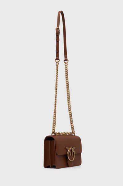 Сумка Pinko Mini Love Bag One Simply через плече з бронзовою фурнітурою в гладкій коричневій шкірі 21x6x13 см 100074A0F1L48Q 100074A0F1L48Q фото