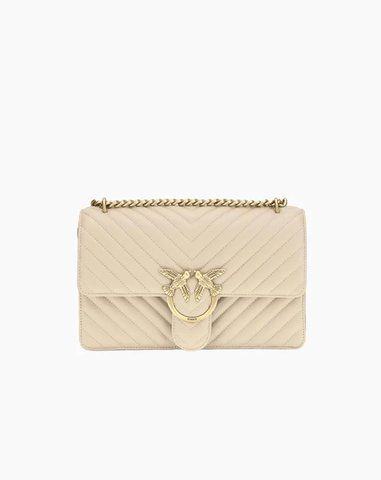 Сумка Pinko Love One Classic Dc Sheep Nappa Chevron через плече з бронзовою фурнітурою в бежевий бежевий 16x8х27 см 100941A0GKC50Q 100941A0GKC50Q фото