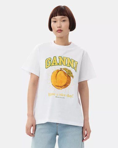 Жіноча футболка Ganni Relaxed Peach з принтом бавовна біла T35291 фото