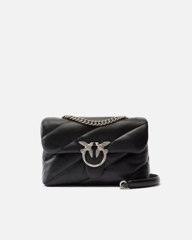Сумка Pinko Love bag Classic Puff Sheep Nappa Medium через плече із срібною фурнітурою в стьобаній шкірі чорна 19x11х26 см 100038A0F2Z99O 100038A0F2Z99O фото