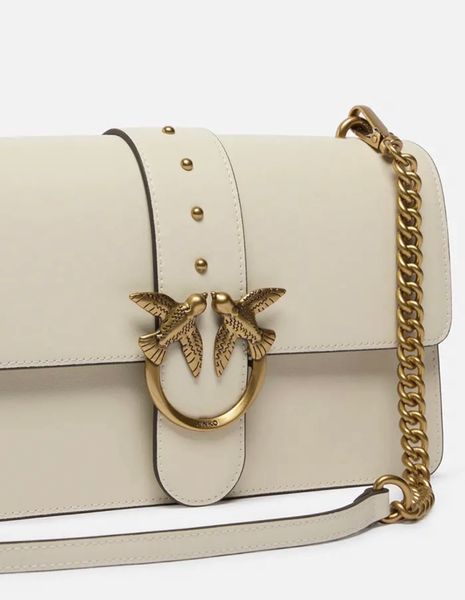 Сумка Pinko Love One Classic st. Cl Vitello Seta через плече з бронзовою фурнітурою, з гладкої шкіри, білий колір, розмір 15&times;7&times;27 см, артикул 105857A0F1Z14Q. 105857A0F1Z14Q фото