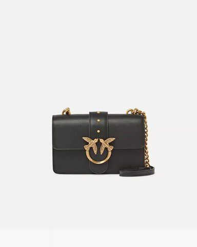 Сумка Pinko Mini Love Bag One Simply через плече з бронзовою фурнітурою у гладкій шкірі чорна 14x6х21 см 100059A0F1Z99Q 100059A0F1Z99Q фото