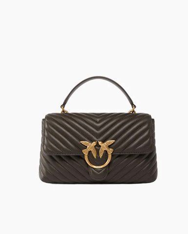 Сумка Pinko Love Lady Puff Cl Sheep Nappa Chevron через плече з бронзовою фурнітурою в стьобаній шкірі коричневий 17x8х25 см 100043A0GKZK35Q 100043A0GKZK35Q фото