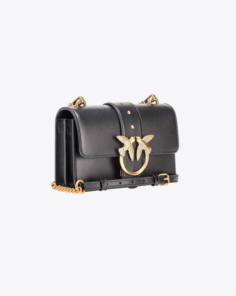 Сумка Pinko Mini Love Bag One Simply через плече з бронзовою фурнітурою у гладкій шкірі чорна 14x6х21 см 100059A0F1Z99Q 100059A0F1Z99Q фото