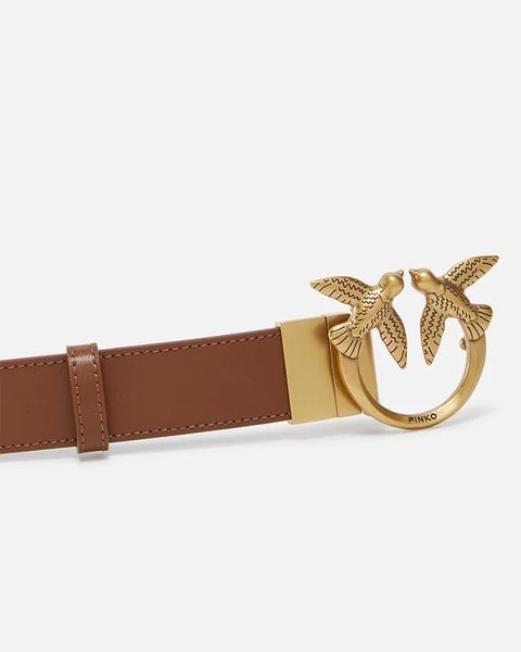 Ремінь жіночий Pinko Love Birds leather belt 3 см двосторонній з бронзовою фурнітурою коричневий, чорний 100125A1Z6LZ9Q фото