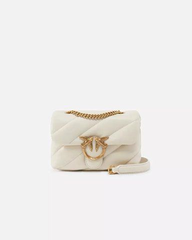 Сумка Pinko Mini Love Bag Puff Maxi Quilt через плече із бронзовою фурнітурою у стьобаній шкірі біла 15x9х21 см 100039A0F2Z14Q 100039A0F2Z14Q фото