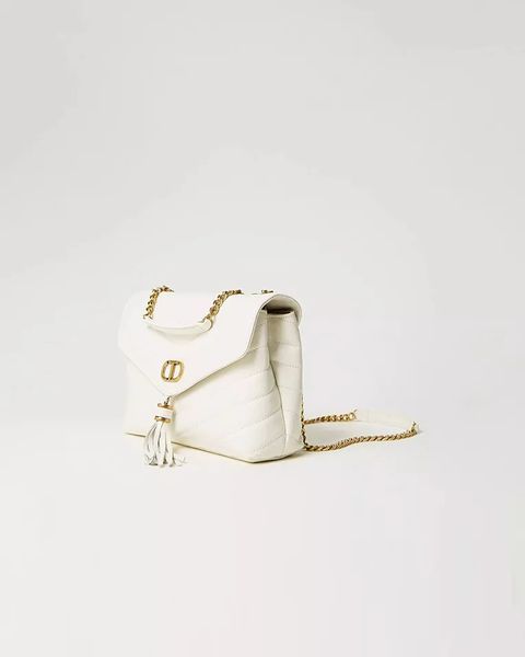 Сумка Twinset Dreamy leather shoulder bag, через плече із золотою фурнітурою шкіра білий 26x9х20 см 241TB7340-White Snow фото