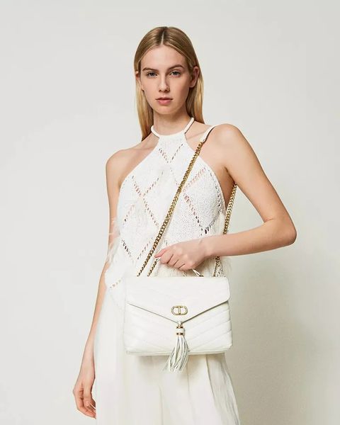 Сумка Twinset Dreamy leather shoulder bag, через плече із золотою фурнітурою шкіра білий 26x9х20 см 241TB7340-White Snow фото