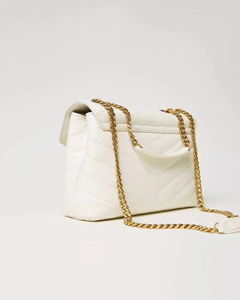 Сумка Twinset Dreamy leather shoulder bag, через плече із золотою фурнітурою шкіра білий 26x9х20 см 241TB7340-White Snow фото