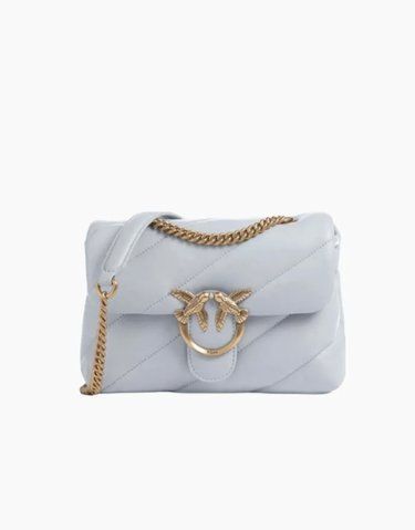 Сумка Pinko Love Puff Cl Sheep Nappa через плече з бронзовою фурнітурою в стьобаній шкірі сіро блакитний 21x15х9 см 100039A0F2E37Q 100039A0F2E37Q фото
