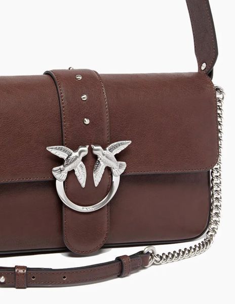 Сумка Pinko Classic Love Bag Slouchy Zip Classic через плече зі срібною фурнітурою в гладкій бордовій шкірі 25х17х7 см 105081A2JGL74E 105081A2JGL74E фото