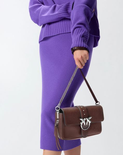 Сумка Pinko Classic Love Bag Slouchy Zip Classic через плече зі срібною фурнітурою в гладкій бордовій шкірі 25х17х7 см 105081A2JGL74E 105081A2JGL74E фото