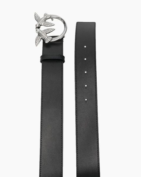 Жіночий ремень Pinko Love Birds high leather bel 4 см з металевою фурнітурою чорний 100120A0F1Z99O фото