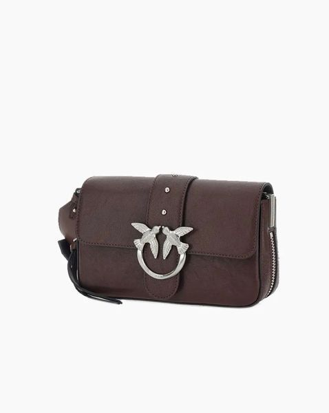 Сумка Pinko Mini Love Bag Slouchy Zip Mini через плече зі срібною фурнітурою в гладкій бордовій шкірі 22х14х7 см 105345A2JGL74E 105345A2JGLZ14E фото