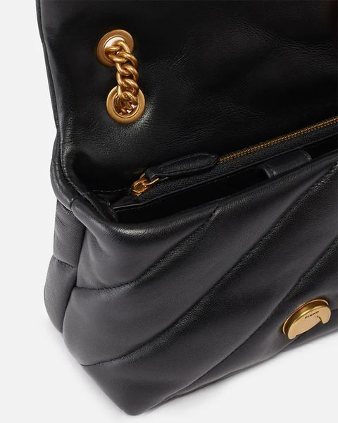 Сумка Pinko Mini Love Bag Puff Maxi Quilt через плече з бронзовою фурнітурою в чорній стьобаній шкірі 21x9х15 см 100039A0F2Z99Q 100039A0F2Z99Q фото