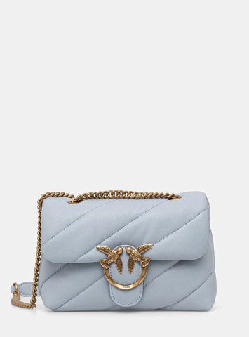 Сумка Pinko Love Puff Classic Cl Sheep Nappa через плече із бронзовою фурнітурою у стьобаній шкірі сіро-блакитний 19x11х26 см 100038A0F2K32Q 100038A0F2K32Q фото