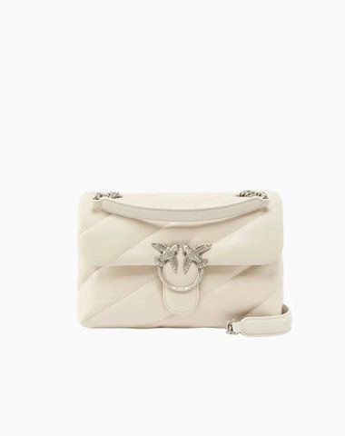 Сумка Pinko Love Puff Classic Cl Sheep Nappa через плече із срібною фурнітурою у стьобаній шкірі біла 17x11х26 см 100038A0F2Z14O 100038A0F2Z14O фото