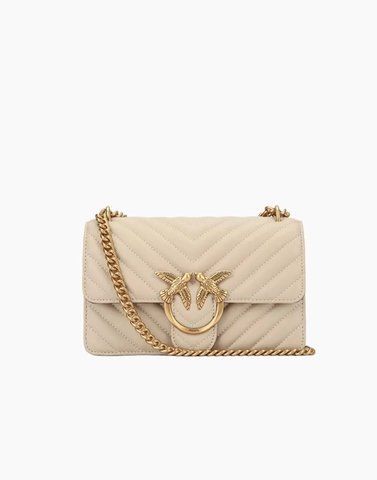 Сумка Pinko Love Icon Mini DC через плече з бронзовою фурнітурою в стеганій шкірі бежевий 12x7х21 см 100074A0GKC50Q 100074A0GKC50Q фото