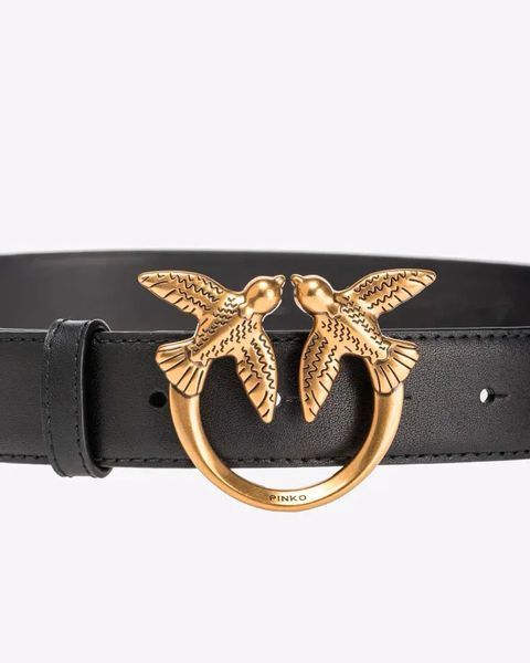 Жіночий ремень Pinko Love Birds leather belt 3 см з бронзовою фурнітурою чорний 100125A0F1Z99Q фото