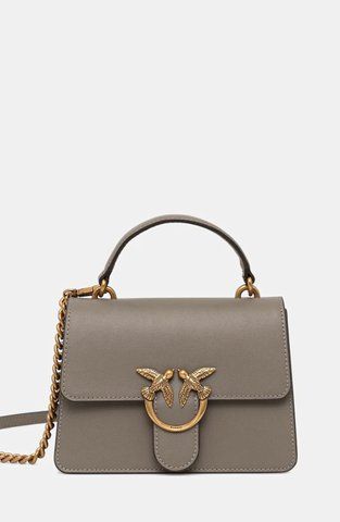Сумка Pinko Classic Love Bag One Top Handle через плече із бронзовою фурнітурою в гладкій шкірі сіра 25x8х18 см 100066A0F1I68Q 100066A0F1I68Q фото