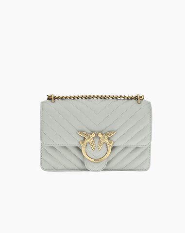 Сумка Pinko Mini Love Icon Mini DC через плече з бронзовою фурнітурою у стьобаній шкірі сіро-блакитний 21x6х13 см 100074A0GKK32Q 100074A0GKK32Q фото