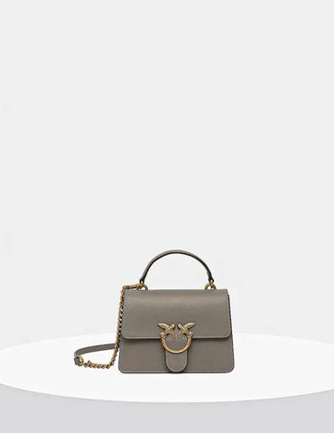 Сумка Pinko Love Bag One Top Handle через плече з бронзовою фурнітурою в гладкій шкірі сіра 15x5х20 см 100071A0F1I68Q 100071A0F1I68Q фото