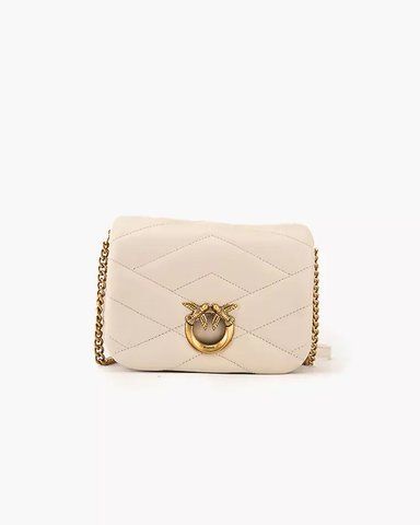 Сумка Pinko Baby Love Bag Puff nappa quilted shoulder bag через плече із бронзовою фурнітурою у шкірі білий 18x7х13 см 101584A1ETZ14Q 101584A1ETZ14Q фото